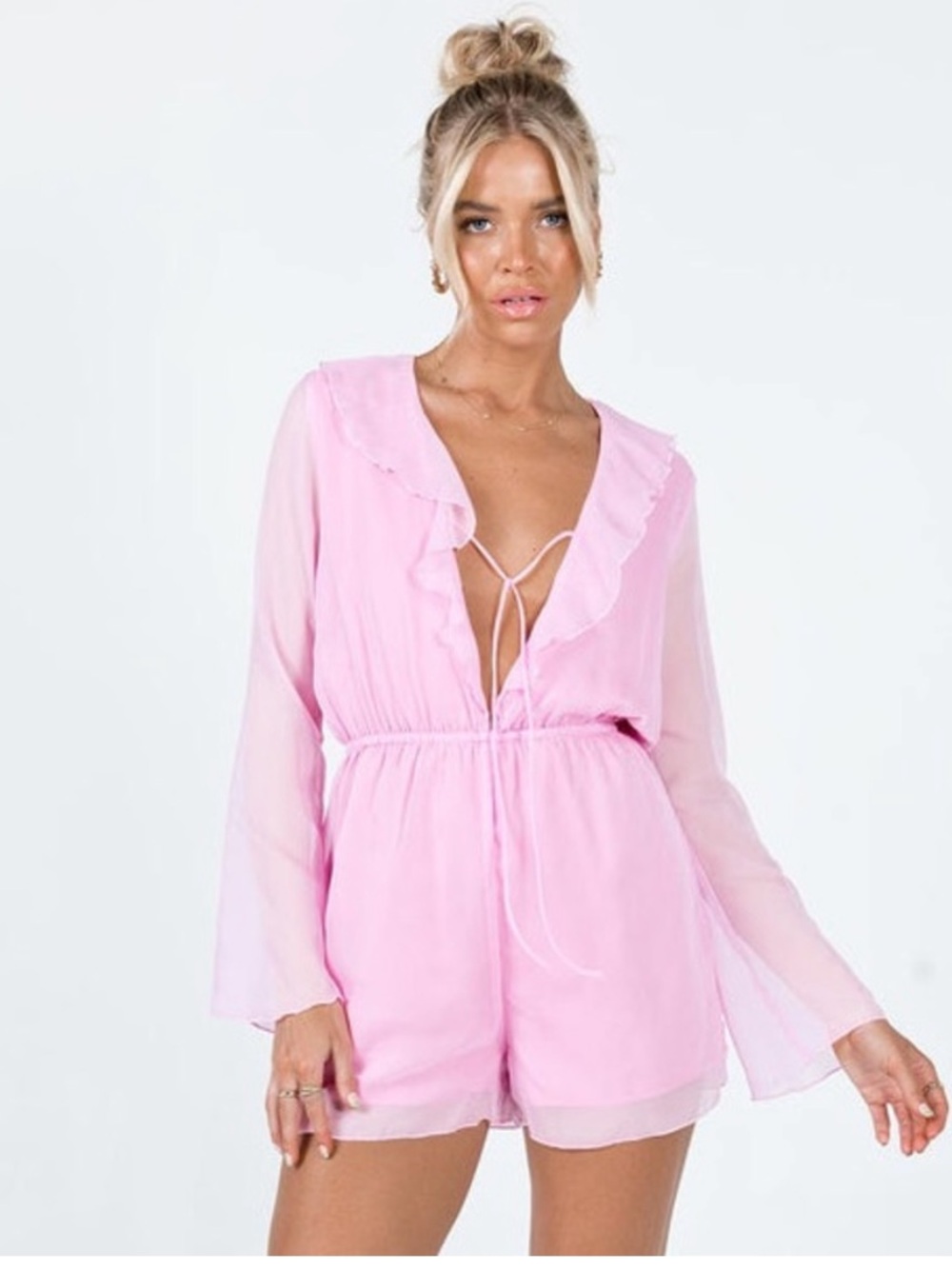 Princess Polly Pink Meadow Ruffle-Trim Romper